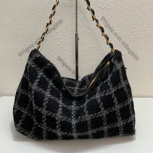 Duża pojemność Czarna fioletowa klasyczna designerka torba diamentowa Diamentowa sieć dwukolorowa Tweed metalowa łańcuch na ramię Casual Fashion Shoppin340L