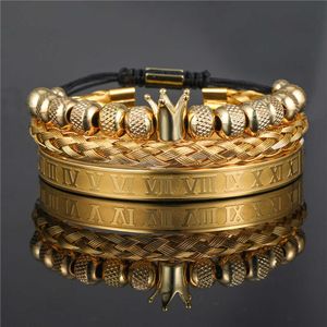 Charm Armband Crown Flätad armband Roman Alfabetet Rostfritt stål Mesh Open Armband Set Three Men MBW5