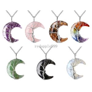 7 Chakra Pietra Luna Collana con ciondolo Reiki Guarigione Cristallo Mezzaluna Resina Grezza Chip Pietra preziosa Regalo di gioielli per donna ragazza