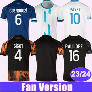 23 24 Guendouzi Payet Mens Soccer Jerseys Vitinha Balerdi Gigot Mbemba Toure Gueye Dieng Pau Lopez Home Away 3rd GK Training Wear E-Sportsバージョンバージョンサッカーシャツ