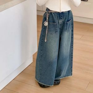 Trousers Children Clothing Kids Casual Denim Pants 2024 Spring Girls Loose Wide Leg Jeans Vintage Hong Kong Style Flared