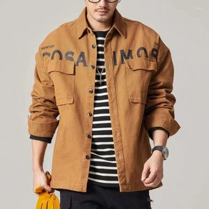 Men's Jackets Autumn And Winter Fashion Vintage Mountain Long Sleeve Shirt Loose Cotton Printed Cargo Coat