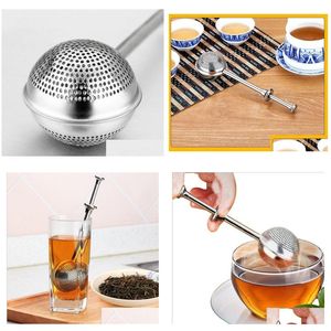 Kaffee Tee Werkzeuge Sieb Ball Push Tee-Ei Lose Blatt Werkzeug Kräuter Teelöffel Filter Diffusor Home Küche Bar Drinkware Stainle Dhqsb