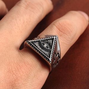 Retro 14K White Gold All-Seeing Eye Ring Men Punk Hip Hop Gods Eye Street Mens Ring Fashion Jewelry Gifts