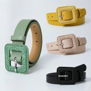 Bältesmodedesigner Vintage Square Buckle For Women Lady Pu Leather Jeans Dress Pin Belt
