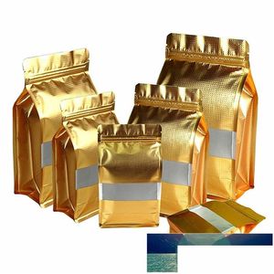 Paketleme çantaları toptan 50pcs altın alüminyum folyo pencere yeniden kapatılabilir çanta kabartmalı tahıllar bisküvi şeker mısır meyveleri fındık atıştırmalık hediyeler pa dhmwv
