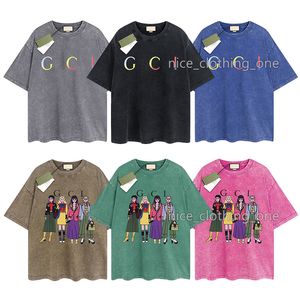 Erkek Tasarımcı Gu T-Shirt Vintage Retro Yıkalı Gömlek Lüks Marka Tişörtleri Kadın Kısa Kollu Tişört Yaz Nedensel Tees Street Giyim Üstleri Çeşitli Renkler-73