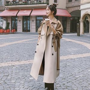 Mulheres Trench Coats Mulheres Long Double-Breasted Casaco Feminino Overcoat Casual Windbreaker Contraste Solto Splicing Primavera Outono 2024