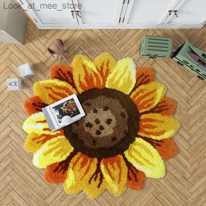 Teppich 3D-Sonnenblumen-Teppich, dicker Blumenteppich, Schlafzimmer, Wohnzimmer, runder Teppich, Bett, weich, Salon, Teppiche, rutschfest, für Flur, Stuhl, Kinder, Fußmatte, Q240123