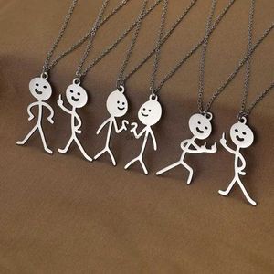 Pendant Necklaces New Cute Funny Cartoon Stickman Pendant Eccentric Personality Men's and Women's Couple Trend Stainless Steel Necklace