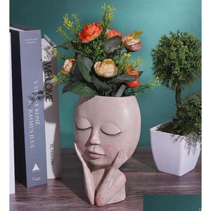 Fioriere Vasi Ragazze Testa Testa Fiore Fioriera Pianta grassa Contenitore Vaso Vaso di fiori Figura Arredamento da giardino Nordico da tavolo Ornamento Goccia Dhnio