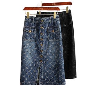 Women's new design high waist love heart jacquard single breasted denim jeans vent jag midi long skirt MLXLXXL3XL4XL