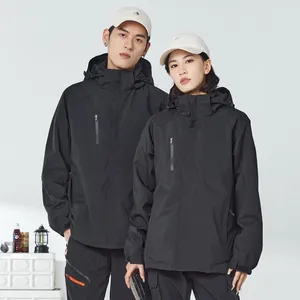 Men's Trench Coats Hiking Camping Jacket And Women's Three-In-One Windproof Waterproof Warm Two-Piece Set Detachable Ski Work Clothes