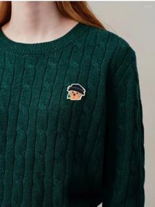 Women's Sweaters Vintage Green Color Fashion Pullovers For Women Full Sleeves Bear Embroidery Sweet Sweater God Quality Jumper Pulls