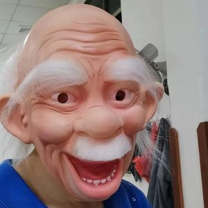 Maschera da uomo anziano Realistico Halloween Lattice Sorriso umano Nonno Rughe Viso Spaventoso Testa piena Cosplay Prop 240122