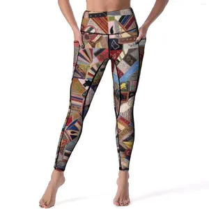 Leggings femininas retalhos colcha sexy abstrato vintage impressão push up calças de yoga elegante estiramento leggins gráfico treino esportes collants