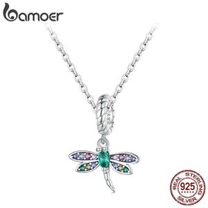 Halsketten Bamoer 925 Sterling Silber bunte Zirkon Libelle Anhänger Halskette zierliche Insekten Halskette für Frauen Valentinstag Geschenk