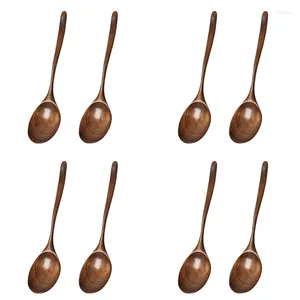 Dinnerware Sets Vintage Chinese Style Handcrafted Wooden Soup Spoon Set Of 8 For Dinner Salad Desserts Rice Fruit-ABUX