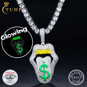 Grossistpris passera diamanttestare glödande vvs moissanite läpp dollar hänge 925 sterling silver smycken hip hop män halsband