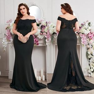 Czarna koronkowa syrenka sukienki na studniowe rozmiar na specjalną okazję z szyi na ramię wieczorne suknie.
