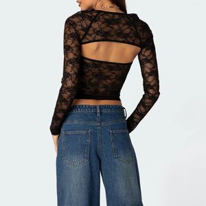 Women's T Shirts Women Sexy Lace Mesh Tube Tops Shrug Outfits Spring Summer Long Sleeve Sheer Crop Vest Clubwear