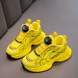 Yellow Sports Sneakers Spring Rotating Buckle Girls Baby Shoes for Kids Boys Sneakers Student 2024 New Soft Soles Non-slip Outdoor Children Athletic Shoes