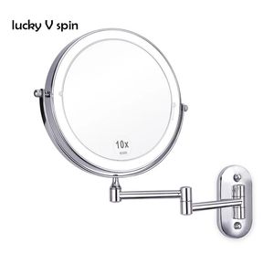 Spiegel 8-Zoll-LED-doppelseitiger drehbarer Wandmontage-Kosmetikspiegel3x 5x 10x Vergrößerung Touch-Button-Make-up-Spiegel