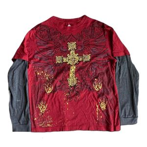 2000S Retro Grunge Indie Mall Tees Tees Vintage Graphic Patchwork Long Sleeve T-Shirt Y2K جمالية Emo Women Men Tops Compley 240119