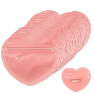 Подарочная упаковка, 100 шт., упаковочные пакеты с розовым сердцем, закрывающийся органайзер для ювелирных изделий, милые тематические принадлежности для конфет и печенья