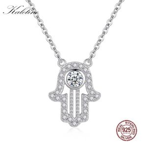 Hängen Kaletine 925 Sterling Silver Hamsa Handhalsband Lucky Fatima Pendant Long Halsband Kvinnor Långkedja Chocker grossistpartier Bulk