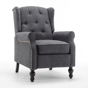 Accentstol Reading Wingback Chair, Velvet Push Back Recliner Club Chair Diamond Tufted fåtölj, fotstöd, träben, vardagsrum