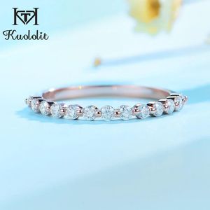 Ringar Kuololit Moissanite Ring 585 14K 10K 18K Rose Gold Half Eternity Bubble Rings for Women Jewelry Wedding Diamond Engagement Band