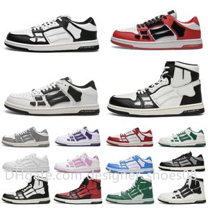 NY SKEL TOP LÅGA CASUAL SKORE DESIGNER SNEAKERS MENS LÅGA äkta läder Bones Runner Black Grey White Green Lilac Lime Red Men Women Luxury Sports Trainers