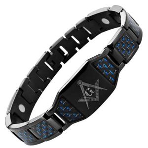 Armband Freemason Cross Armband för män Boy Magnet Therapy Healing Carbon Fiber Chain Bangles Health Energy armbandsmycken