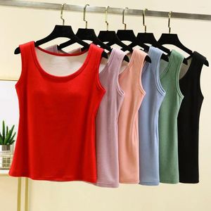 Camisoles & Tanks Solid Color Edge Vest High Elasticity Thermal Underwear With Chest Pads For Women Slim Fit Bottoming Tank Top Comfortable