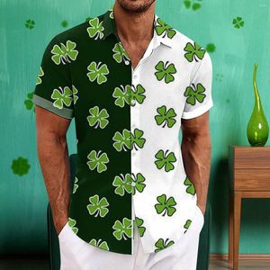 Mäns casual skjortor herr St. Day skjorta kort ärm grön glittrande irländsk festival flagga tryck topp lapel knapp vintage gata päls