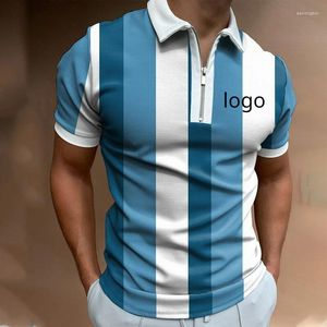 Herren Polos Frühling 2024 Lässiges 3D-gedrucktes Revers Kurzarm-Reißverschluss-Polo-T-Shirt-Oberteil Individuelles Logo