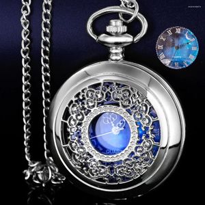 Pocket Watches Fashion Starry Sky Blue Dial Antique Quartz Watch Halsband Pendant Analog design souvenir gåva för kvinnor män