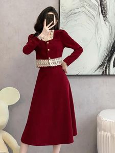 Work Dresses Two Piece Sets Womens Outfits Autumn Winter Elegant Temperament Women's Top Black Vintage Dress Skirt Evening Party