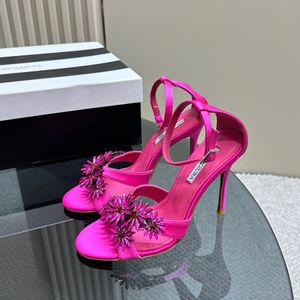 aquazzura sandals Flower hinestone high-heeled sandals ankle strap open toe Crystal Stiletto heels dress shoes Luxury designer heels dinner party shoes With box