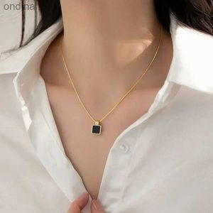 Pendant Necklaces Retro Square Black Zircon Pendant Necklace Chain For Women Titanium Steel Simplicity choker Necklace Silver Plated Girls Jewelry YQ240124