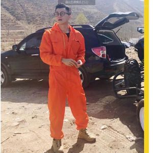 Men's Pants Plus Size 2024 Streetwear Clothing Handsome Tooling Male Jumpsuit Overalls Men Fashion Orange Hooded Coverall Trousers