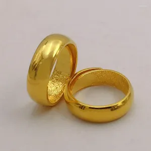 Klusterringar Baifu S Pure Plated Real 18K Yellow Gold 999 24K En monterade män och kvinnors bröllopspar; Ring under lång tid aldrig blekna