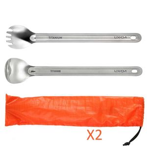 Camp Kitchen Lixada Ultralight Titanium Long Handle Spoon Spork Cutlery Set Portable Outdoor Dinner Spoon Cutlery Picnic Camping Tableware YQ240123