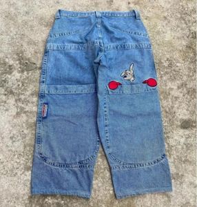 Men's Jeans Big Pocket Boxing Kangaroo Print Washed Wide-leg Y2K Hip-hop Street Casual Loose Harajuku Personality Denim Men