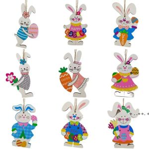 15CM Wooden Hanging Ornaments Bunny Rabbit Themed Tags for Easter Party Home Wall Tree Hanging Decor 0123