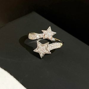 Designer Luxury 2024 New Adjustable Ring French Classic Five pointed Star Inlaid 5A Grade Zircon 925 Sterling Silver Material Women Charm Jewelry Girl Fashion Gift