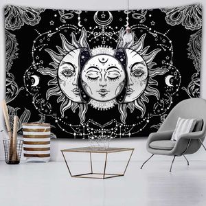 Tapestries White Black Sun Moon Mandala Tapestry Wall Hanging Witchcraft Wall Tapestry Hippie Wall Carpets Dorm Decor Psychedelic Tapestry