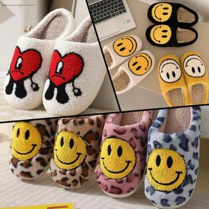 2024 Women Smile Winter Slippers Soft Plush Faux Fur Shoes Ladies Fluffy Furry Flat Home Indoor Couple Cotton smiley size37-46