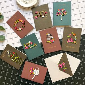 10pcs Creative Mini Greeting Cards Handmade Colorful Wood Ornament Kids Greeting Cards For Birthday Friend 240122